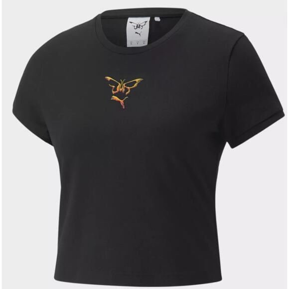 Puma X Dua Lipa Tops - Puma x Dua Lipa Tee Womens M Black Short Sleeve Pullover Basic Slim T Shirt NEW